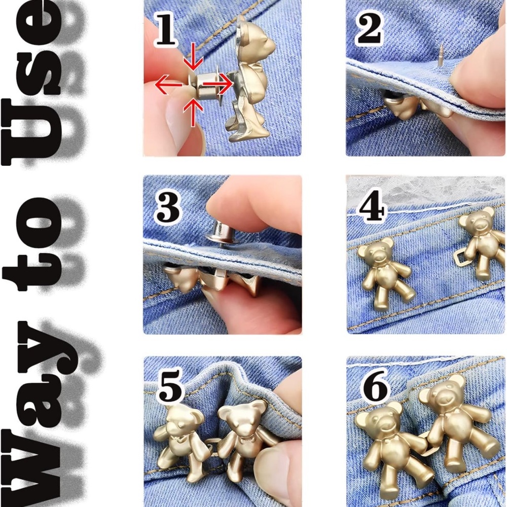 Teddy Bear Button Pins for Jeans (4 Pairs) - Picture 5 of 6